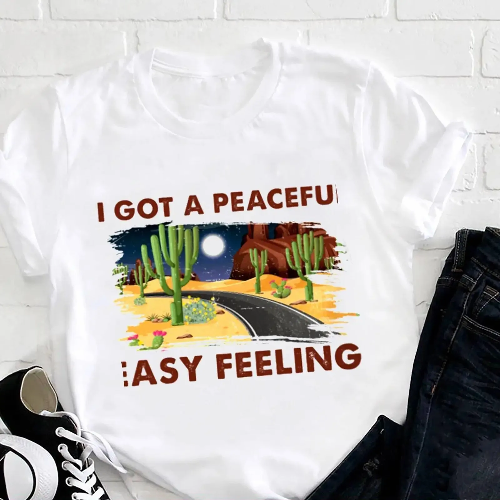 Cactus I Got A Peaceful Easy Feeling T Shirt Hippie Soul Gift Hipp