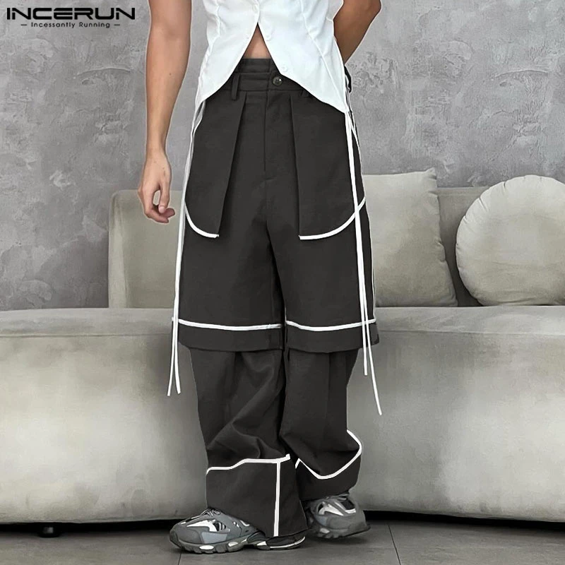 INCERUN Men Pants Patchwork Color-block Joggers Loose Button Casual Trousers Men Streetwear 2025 Fashion Male Long Pants S-5XL
