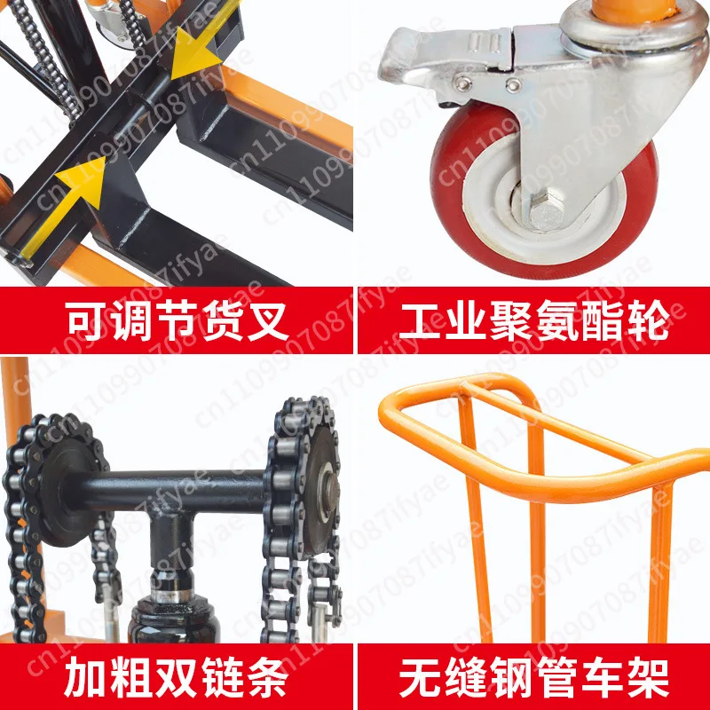 Foldable small household raised split manual forklift miniature stacker hand push hydraulic truck