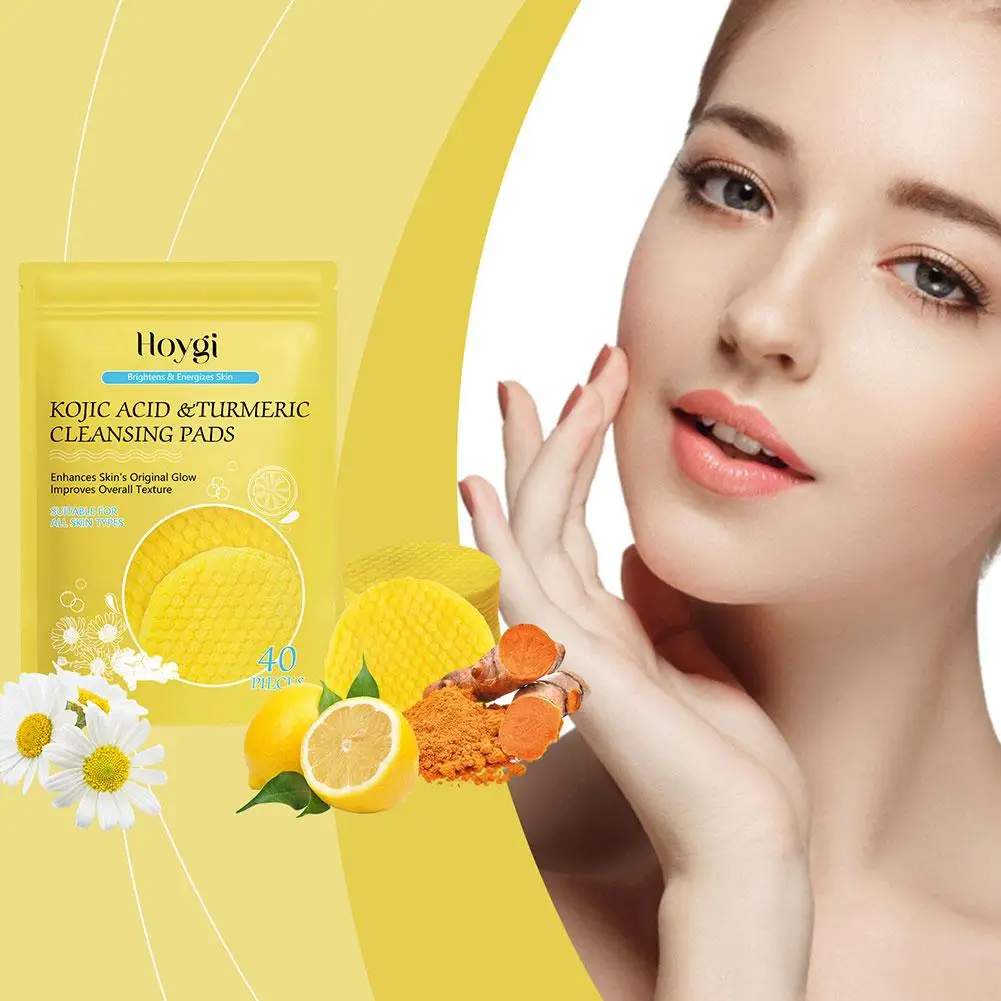 40pcs Turmeric Exfoliating Pads Face Oil Control Kojic Acid for Face Exfoliating Facial Dead Skin Removal Cleansing Pad