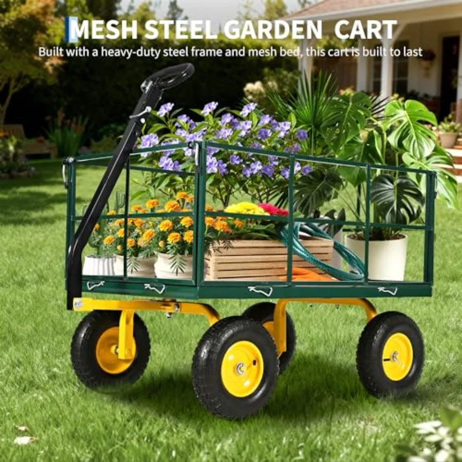 Heavy‑Duty Garden Cart, Frame Utility Wagon with Rims