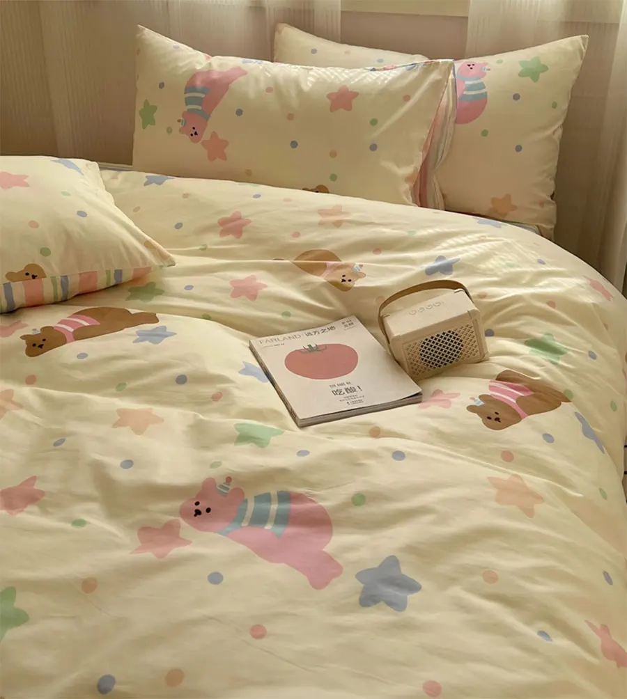 Cute colorful bear star stripes bedding set,twin full queen lovely fashion cotton home textile bed sheet pillow case quilt cover