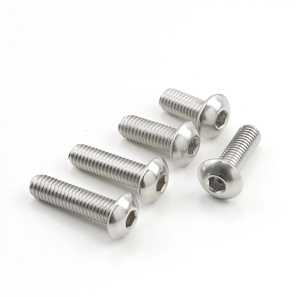 JUIDINTO 2-50pcs Hexagon Socket Button Head Screw Bolt Stainless Steel M2 M2.5 M3 M4 M5 M6 M8 Hex Allen Round Head Screw ISO7380