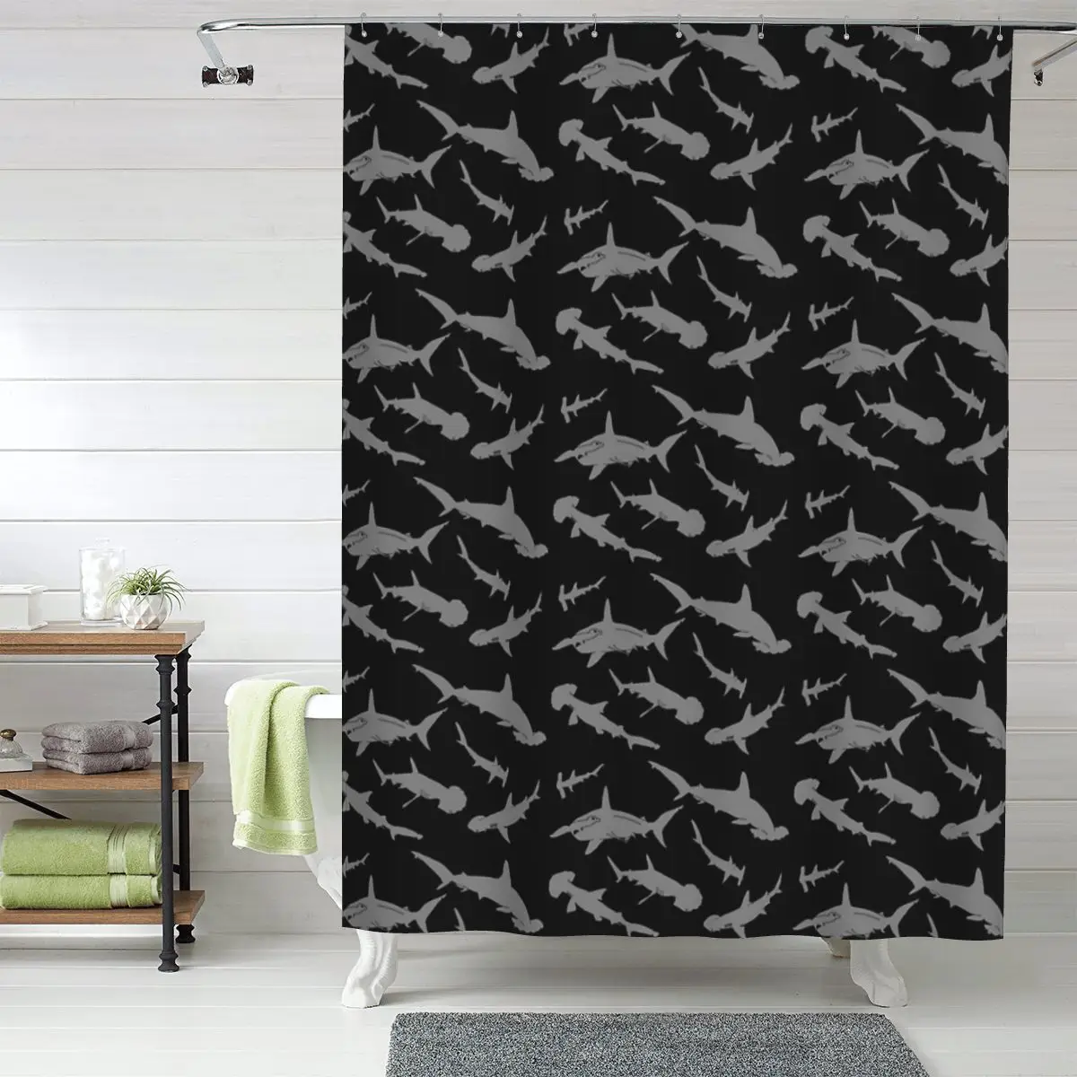 

Hammerhead Shark Pack Pattern Shower Curtain Bathroom Polyester Waterproof Bath Curtains with Hooks