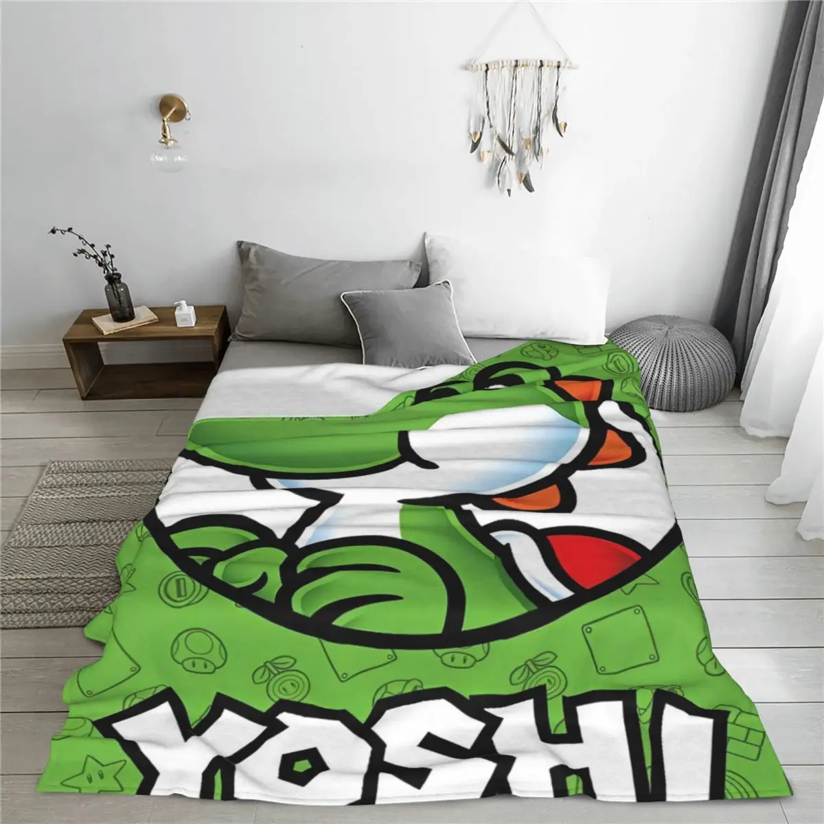 Super Mario Bros Yoshi Cartoon Game Blanket Anime Action Flannel Novelty Warm Throw Blanket for Bed Sofa All Season Travel