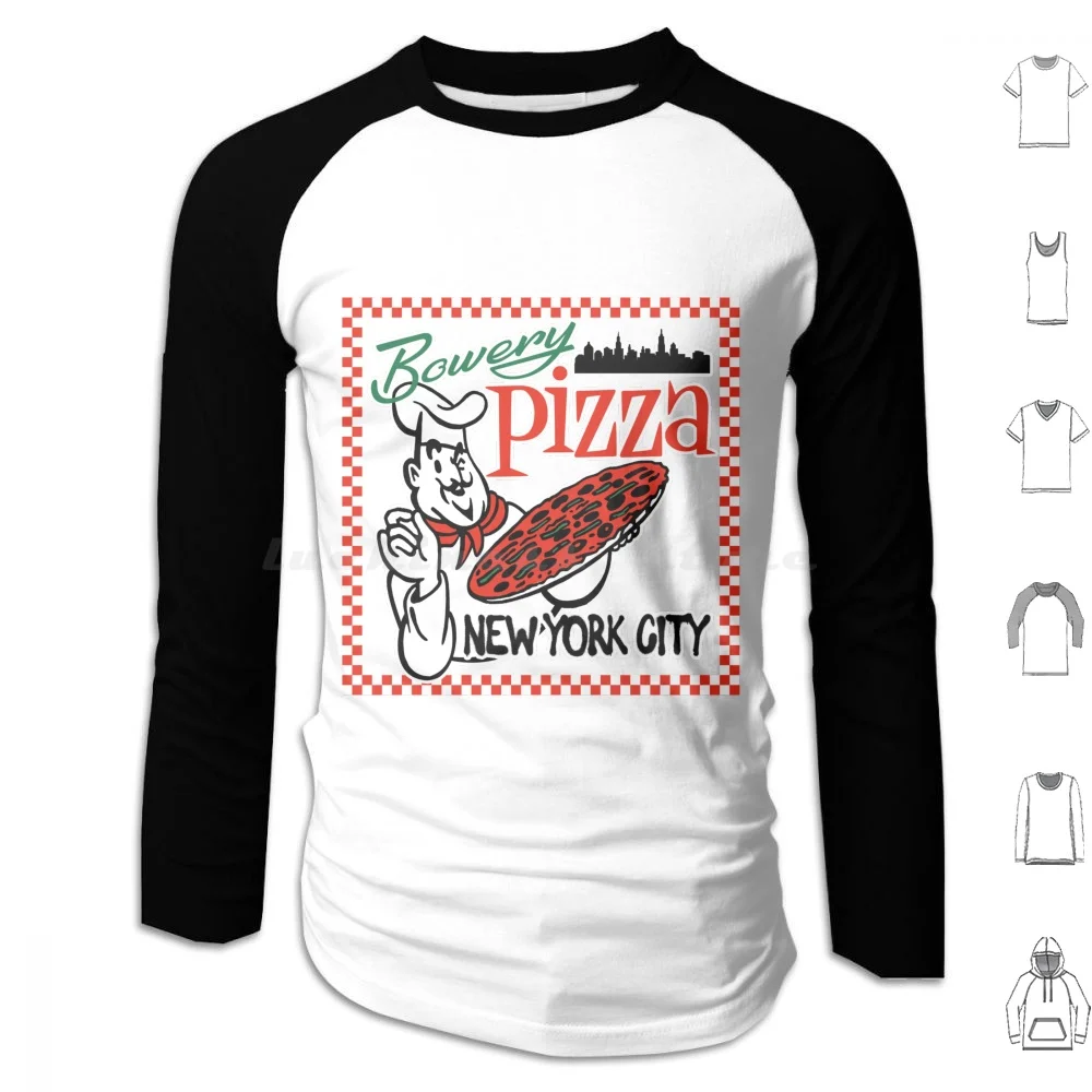 Bowery Pizza Retro Nyc Hoodie cotton Long Sleeve Nyc Bowery Pizza Italian Little Italy Downtown Lower East Side Manhattan