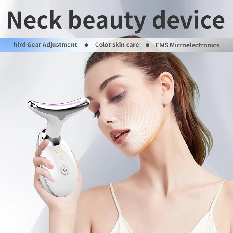 LED Photon Therapy เครื่องนวดคอ EMS กระชับผิวหน้า Microcurrent Rejuvenation อุปกรณ์การสั่นสะเทือนความงามคออุปกรณ์ความงาม