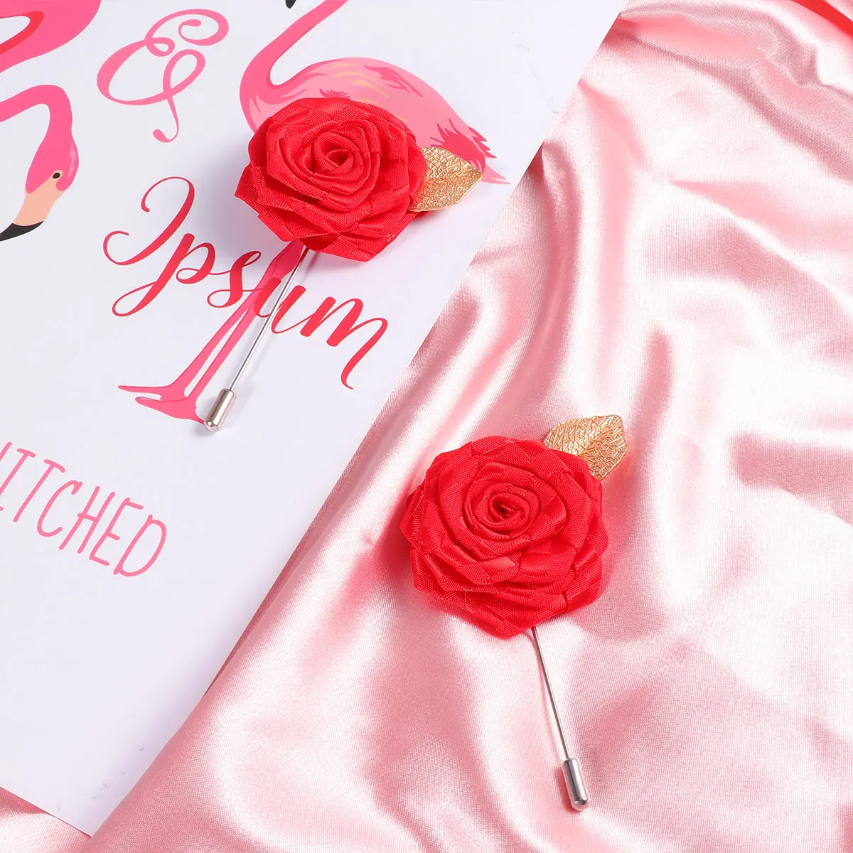 

12pcs Fabric Rose Flower Clothes Brooch Collar Breastpin For Women Elegant Suit Decor Wedding Party Prom Accessory Red