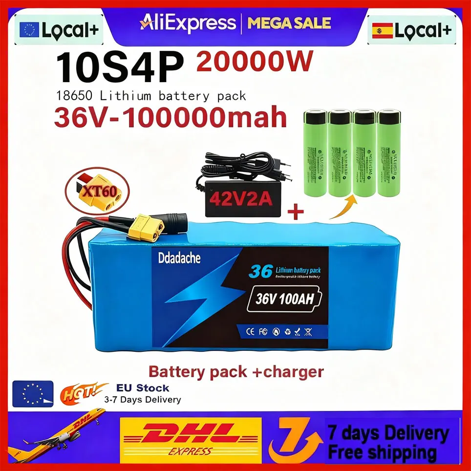 Neuer 36V 100Ah 1000W 10S4P DC/T Lithium-Ionen-Akku 100Ah für 42V E-Bike Elektrofahrrad Roller mit BMS