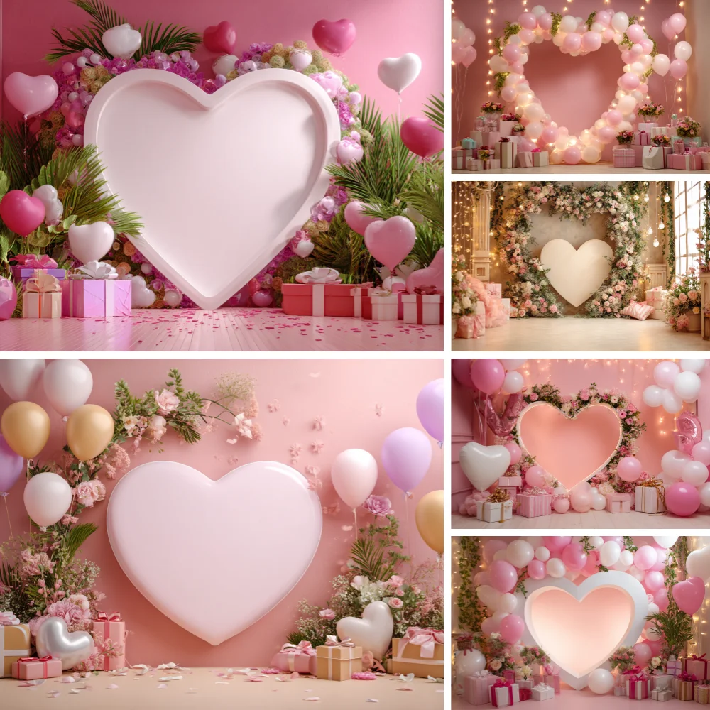 

Romantic Valentine's Day Scene Banner Background Love Heart Balloon February 14th Couple Portrait Photography Studio Background