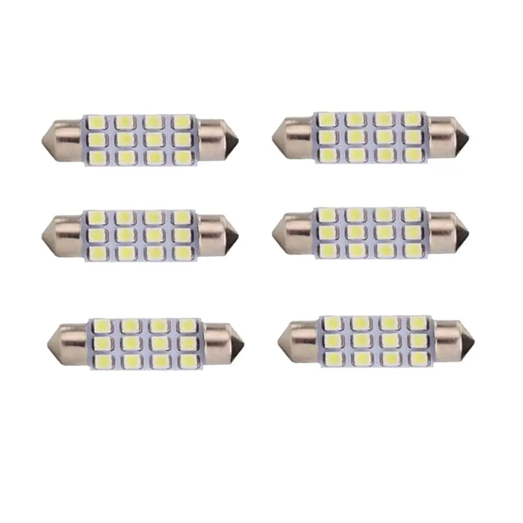 

6 шт., 6000 К, белые, 42 мм, 12SMD 3528, гирлянда, автомобильные светодиодные купольные внутренние лампы
