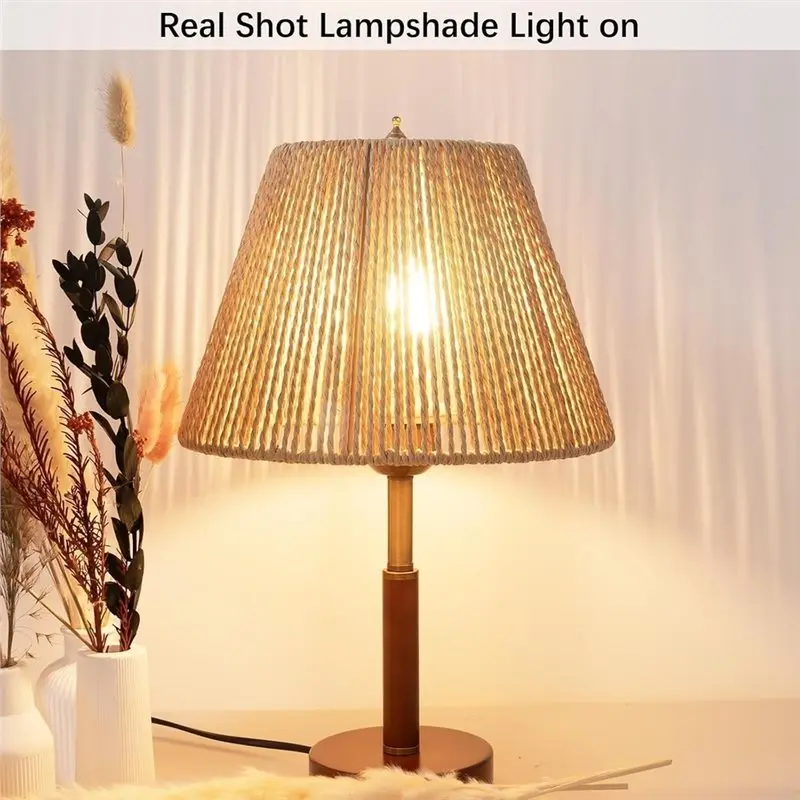 TKOH-Boho Rattan Lamp Shade Small Bell Lampshade,For Table Lamps Replacement, Hand Woven Vintage Style Rattan Lamp Shades
