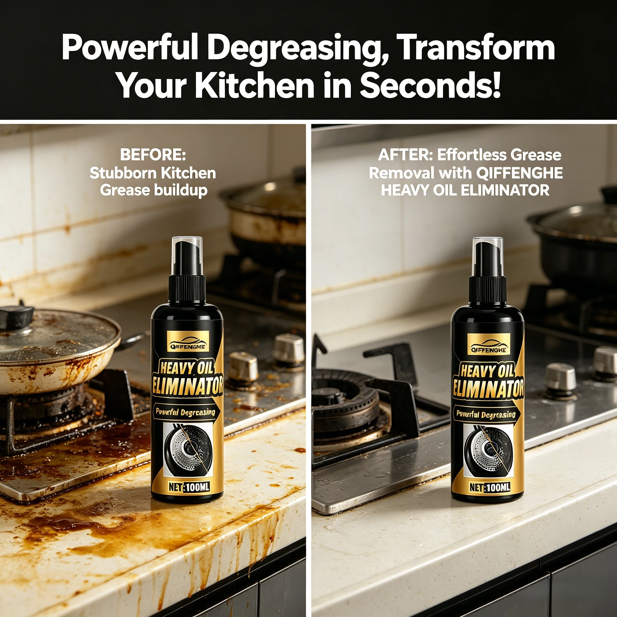 100ml Heavy Oil Eliminator Spray Kitchen Degreaser for Stovetop Cookware Hood Grease Stain Remover