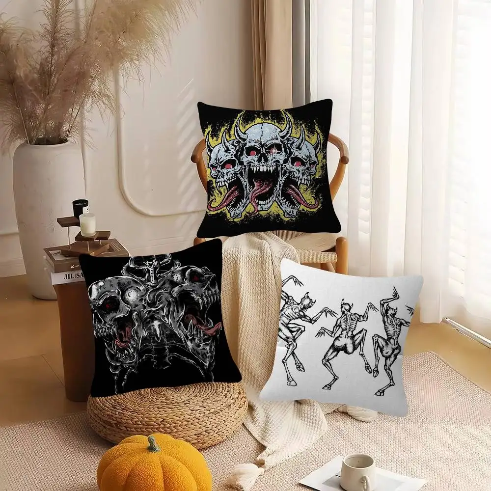 Heavy Metal Three Demon Skulls Pillow Cushion Cover Pillowcase Living Room Sofa Home decorative pillowcase
