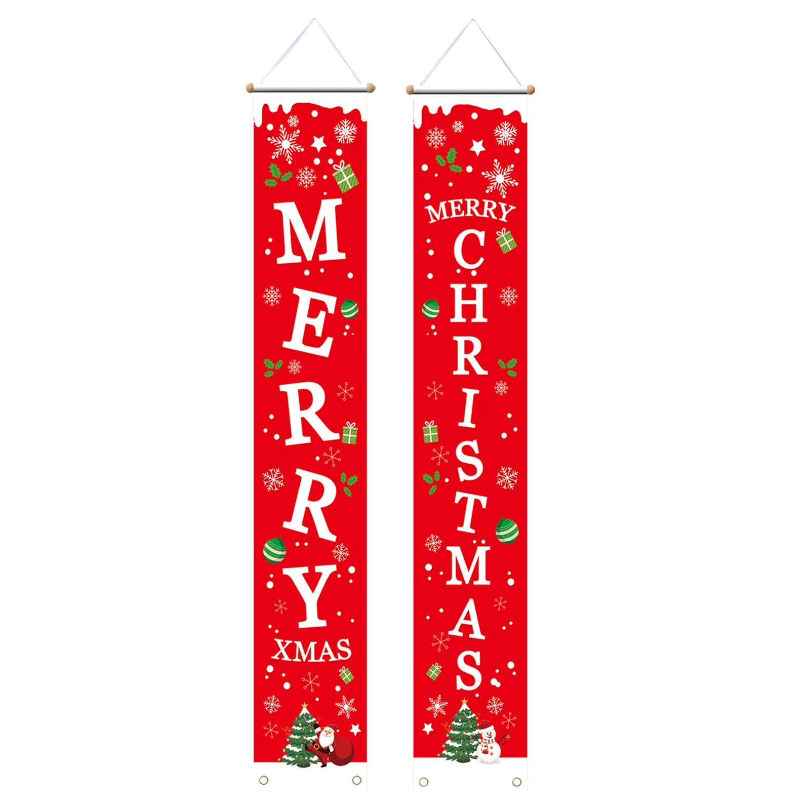 

2 Pcs Outdoor Yard Front Porch Sign Set Red Merry Christmas Letter Snowflake Indoor Banner Hanging Merry Christmas Decorations