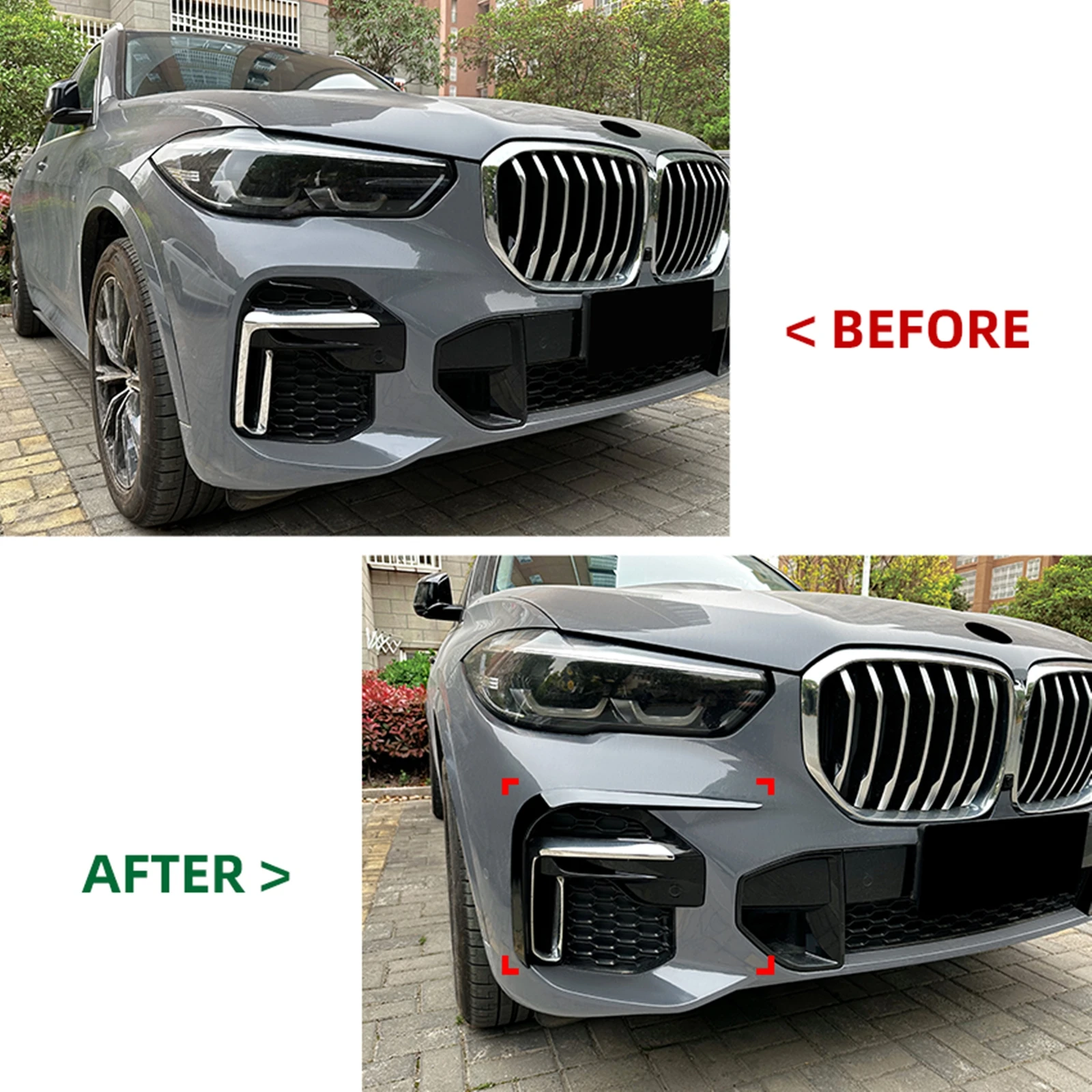 For BMW X5 G05 M Sport 2019-2023  Front Bumper Air Vent Trim Gloss Black/Carbon Fiber Look Intake Frame Spoiler Splitter Cover