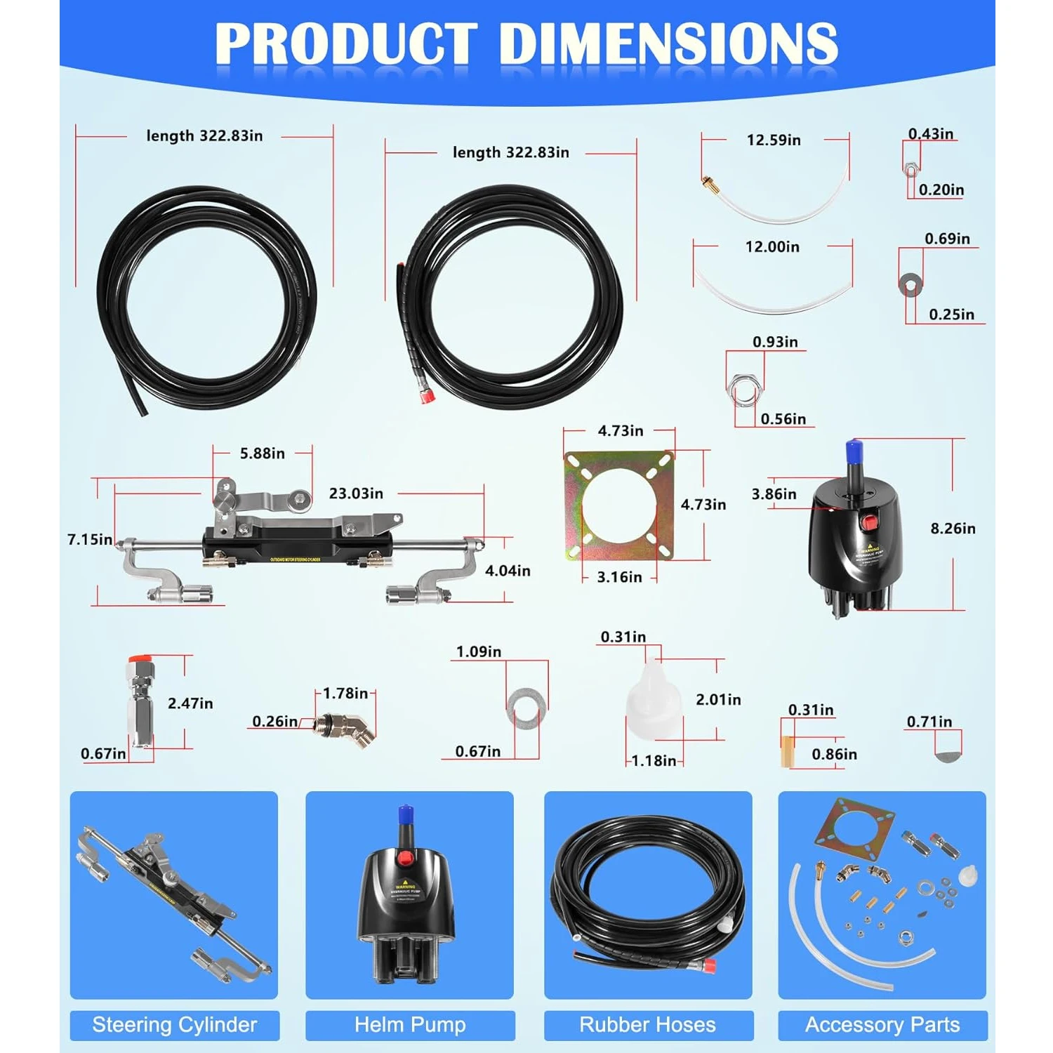 350HP Boat Outboard Hydraulic Steering System Kit Fits for Yamaha/Suzuki/Honda/Mercury/Nissan/Tohatsu
