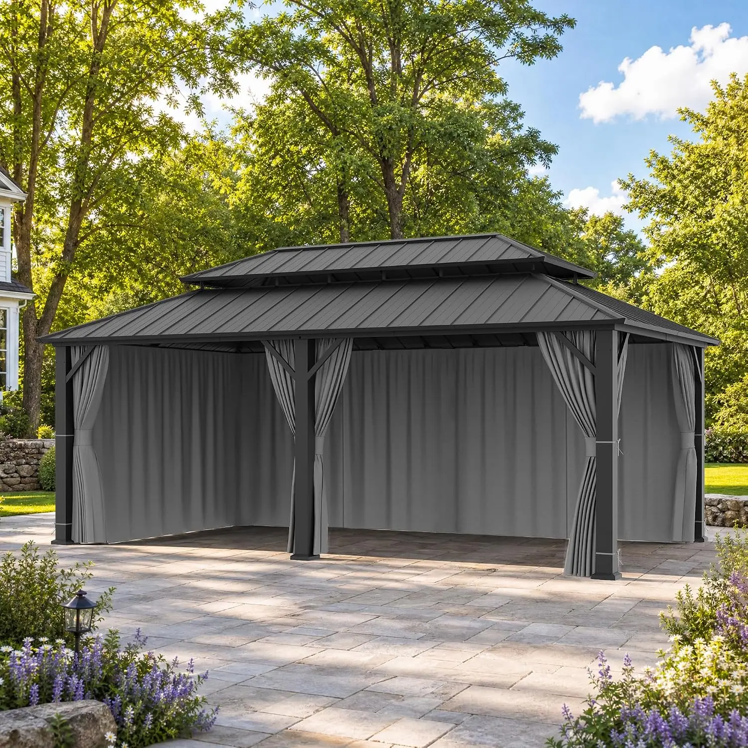 Universal 6-Panel Gazebo Sidewalls 12'x20', Outdoor Privacy Curtains with Zipper for Patio & Backyard, Gray, Customized