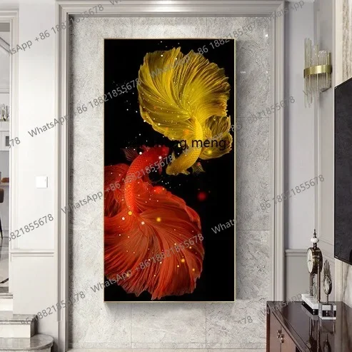 Modern Chinese decorative tempered film crystal porcelain painting printing bedroom lucky fish artwork