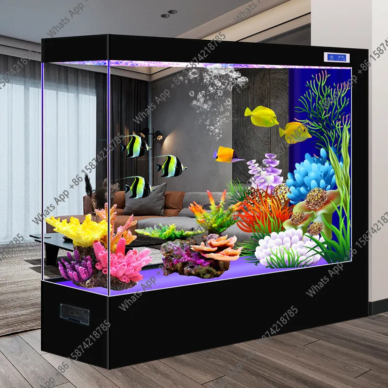 

Rt New Fish Tank Ultra-white Glass 2026 Medium And Large One-button Drainage Screen Partition Aquarium Living Room