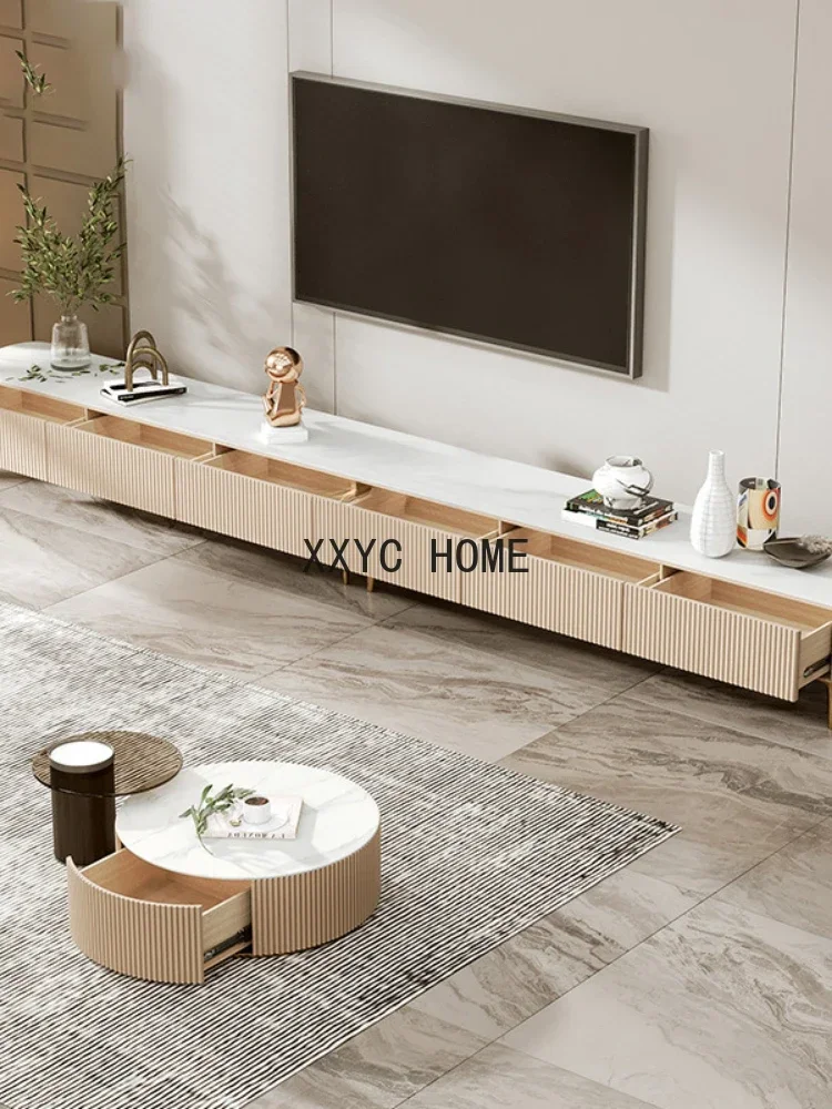 Mobile TV allungato e tavolo da tè combinato soggiorno moderno e minimalista gamba alta con mobiletto da pavimento