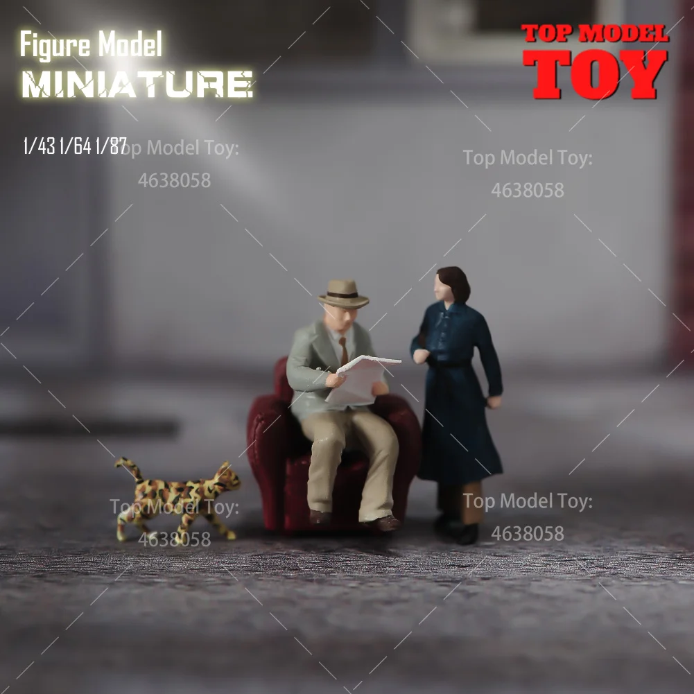 Painted Miniatures 1/87 1/64 1/43 Town Man Woman Mini Scene Props Doll Figures Model Cat Sofa For Cars Vehicles Toys