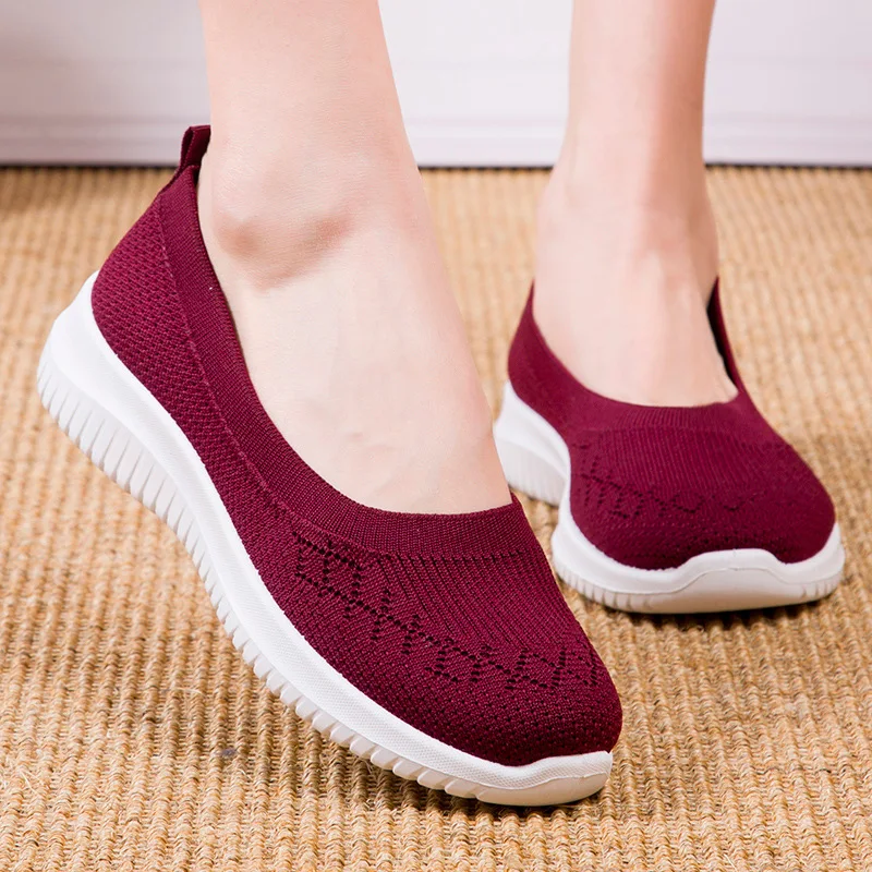 Summer Women Shoes Knitted Sock Women\'s Sneakers Slip on Shoes Lightweight Flats Women Sports Shoes Plus Size Loafers Plus Size