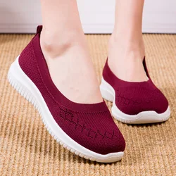 Summer Women Shoes Knitted Sock Women's Sneakers Slip on Shoes Lightweight Flats Women Sports Shoes Plus Size Loafers Plus Size