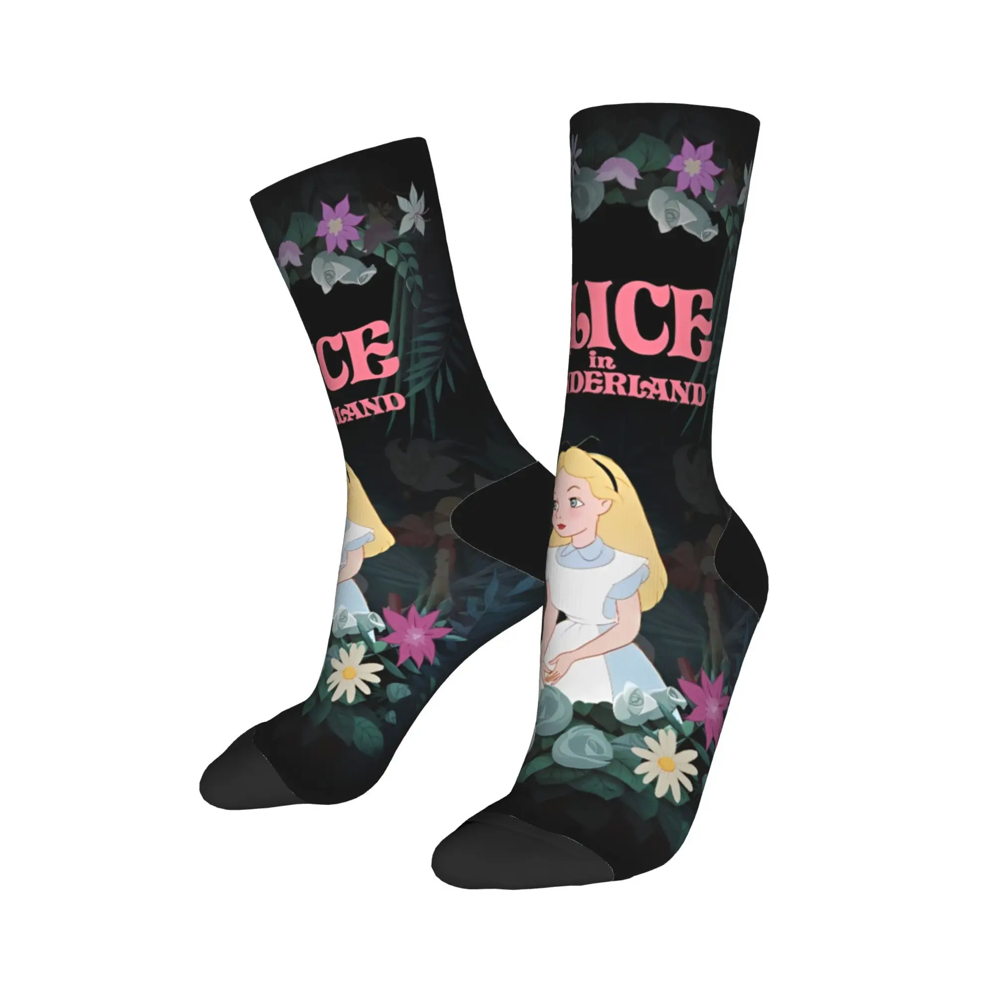 Princess Alice in Wonderland Design Crew Socks Merchandise for Women Sweat Absorbing Printed Socks