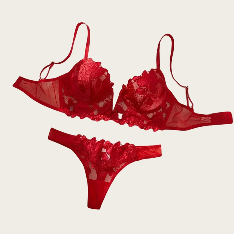 

Sexy Lingerie Set French Translucent Underwear Romantic Red Bra Sets Intimate Sexy Female Complete Ultra Thin Fancy Lingerie