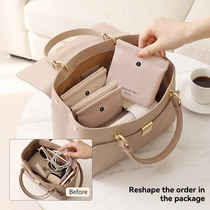 Two Sizes Letter Print Spring Storage Pouches, Portable Organizer for Glasses Cables Earbuds Makeup Sundries, Travel Mini Bag