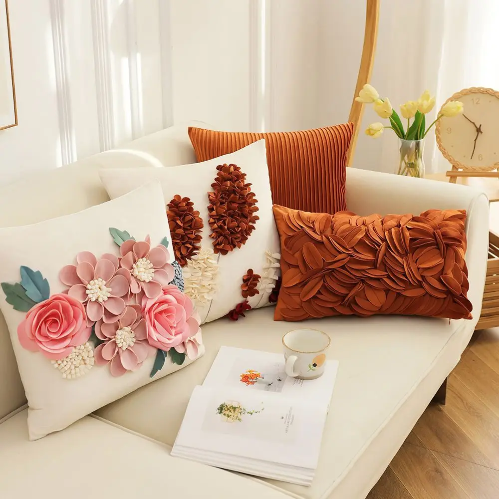 French Style Pillowcase Flower Tree Patchwork Embroidered Cushion Cover Living Room Bedroom Pillow Cover Decorative for Sofa