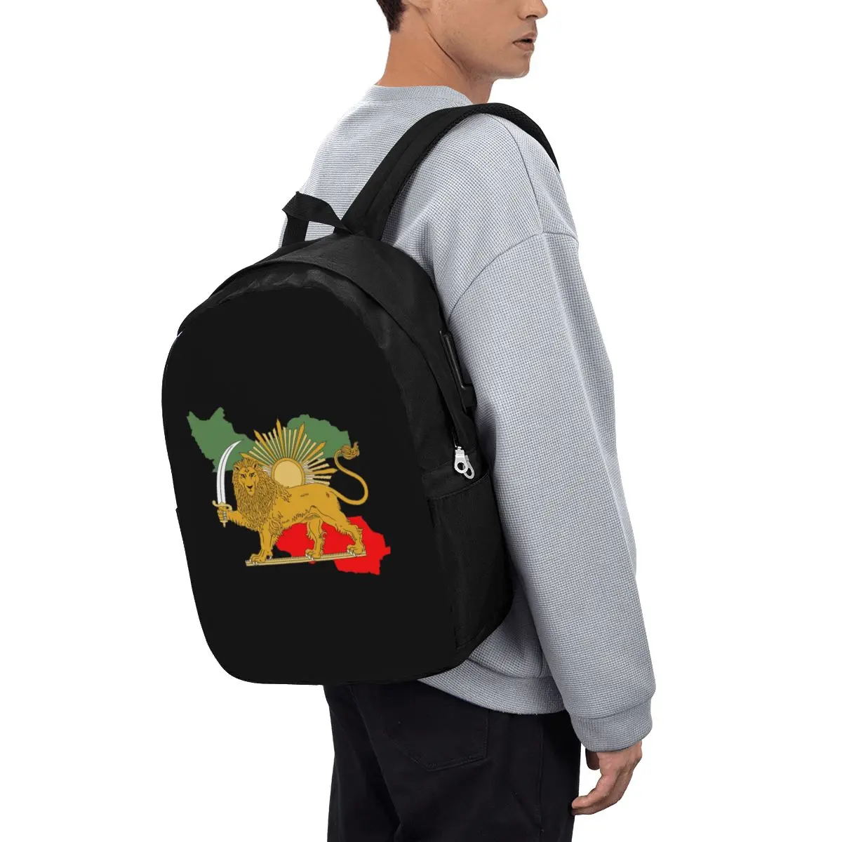 

Iran Persia Map Flag Shir O Khorshid Lion And Sun Backpack Travel Notebook Bag Computer College Student School Bag Laptop