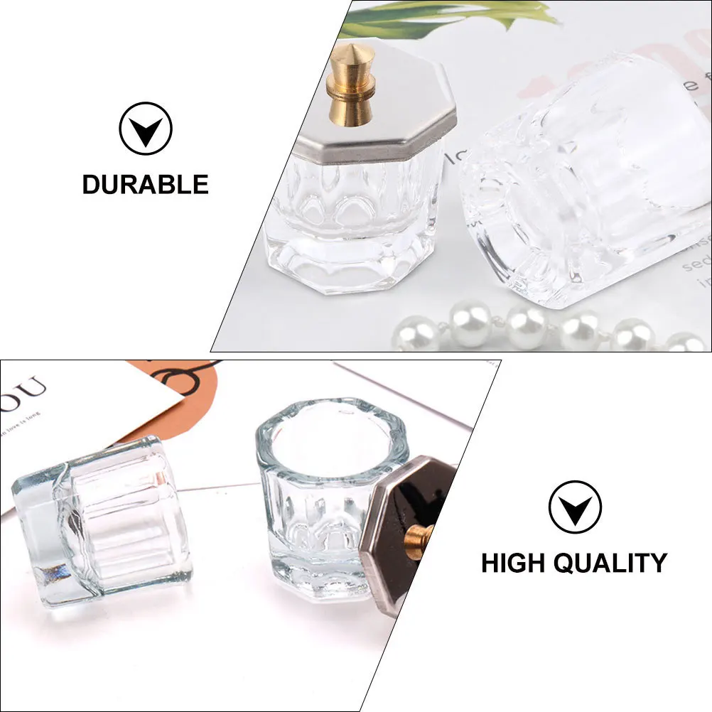 Couvercle de tasse octogonal, bol en verre et cristal pour poudre liquide acrylique, rechargeable, plat de manucure pour Nail Art, récipient transparent 4 pièces