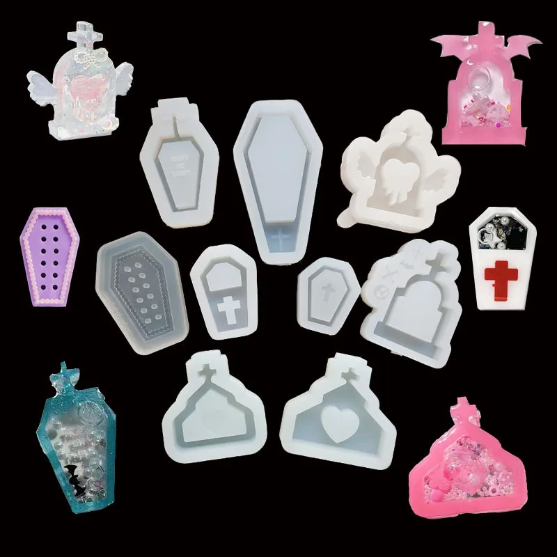 DIY Halloween Tombstone Coffin Shaker Mold Silicone Epoxy Resin Mold Jewelry Tool Jewelry Accessories