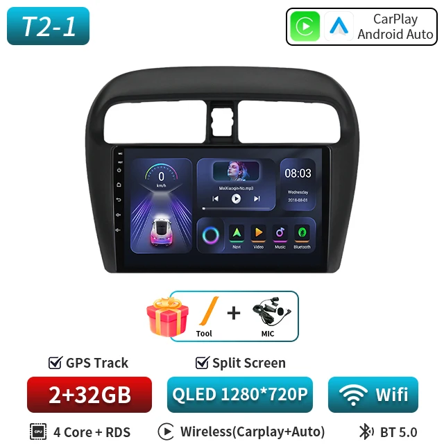 Android 16 9 "Voor Mitsubishi Mirage Attrage 2012-2018 2019 Autoradio Space Star 2014 Navigatie Stereo multimedia Tuning Scherm