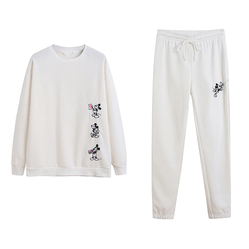 

Fleece Lined round Neck Sweatshirt Set with Embroidery Cute Cartoon Design Loose Fit Comfortable Breathable Sporty Style