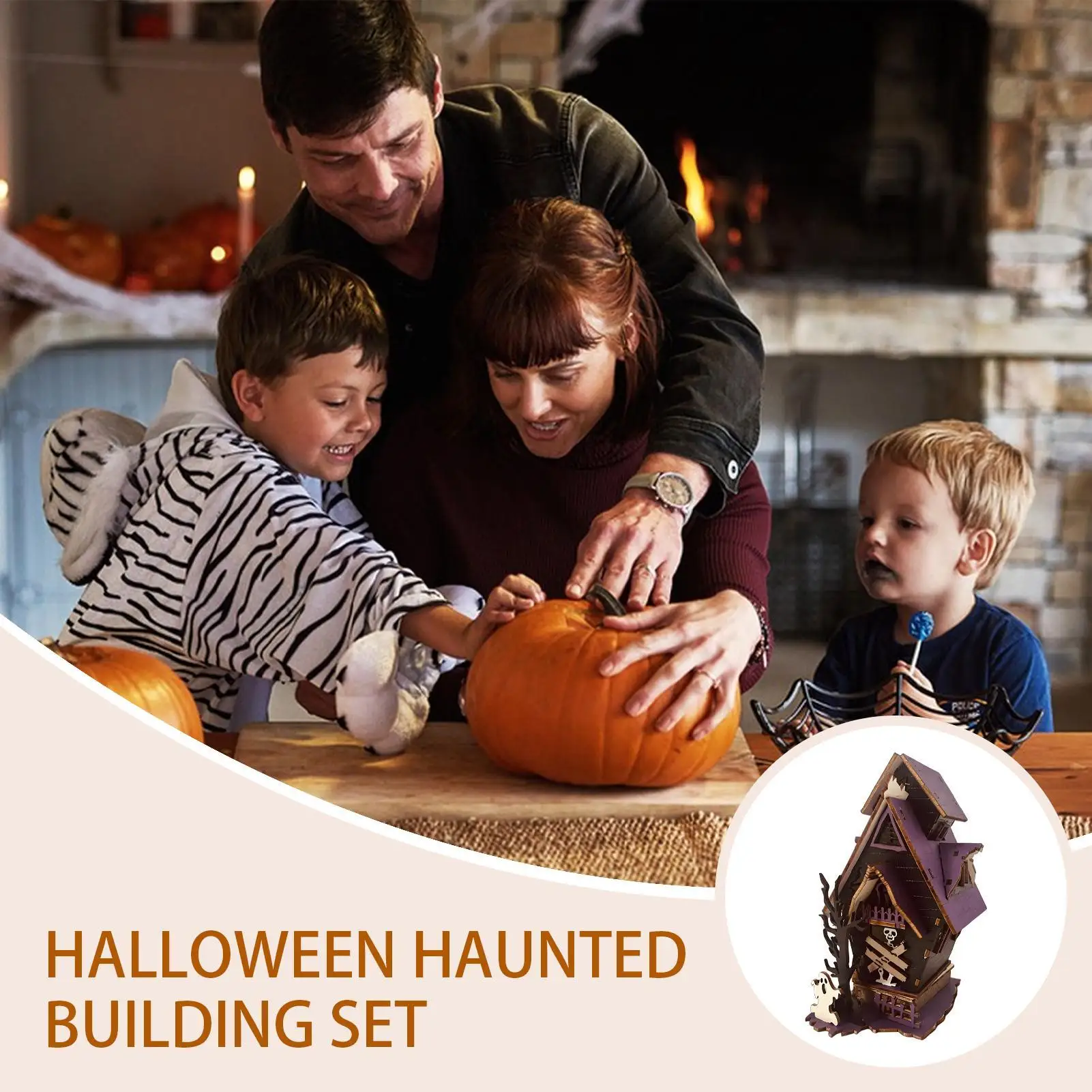 

Halloween House Building Blocks Trendy Halloween Decor 3D Lighted Rustic Centerpiece Horror For Fireplace Dining Room Party Home