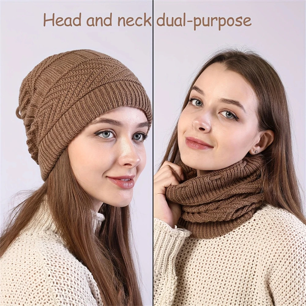 1PC Frauen Doppel Schicht Thermische Fleece Beanie Schal Combo Winter Winddicht Ohr Wärmer Nackenschutz Für Outdoor Sport Unisex ​
