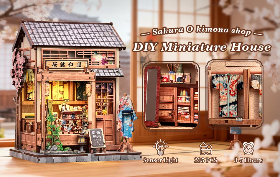 CUTEBEE DIY Book Nook Kit Japanese Sakura 3D Puzzle Dollhouse for Bookshelf Unique Craft Gift for Book Lover Christmas Miniature