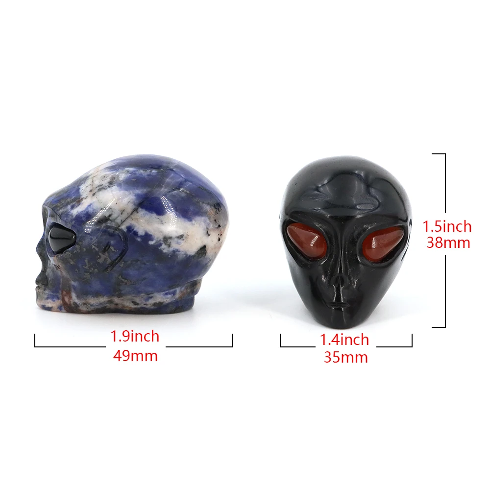 Alien Skull Statue Natural Stone Quartz Carved Gemstone Crafts For Halloween Gift Healing Crystal Home Decoration Children Gift