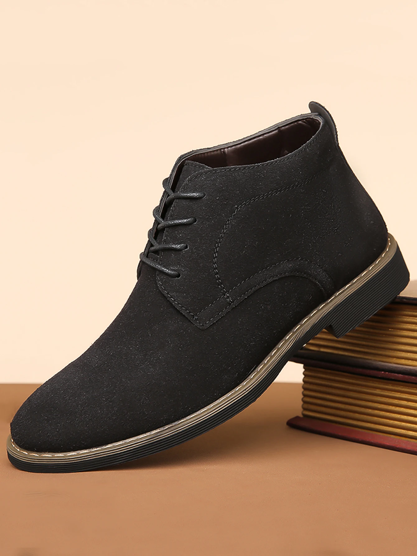 

1 Pair Men's Round Toe Low Top PU Upper Rubber Sole Lace Up Daily Casual Ankle Boots for Everyday