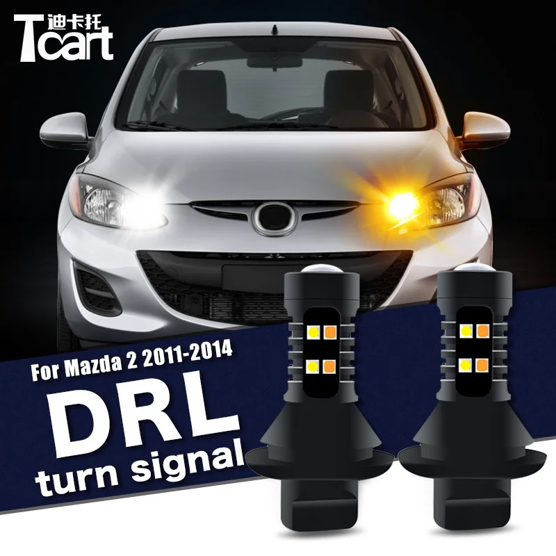 Led drl Daytime Running Light Turn Lights 2IN1 Car accessories For Mazda 2 (DE/DH)  2008 2009 2010 2011 2012 2013 2014