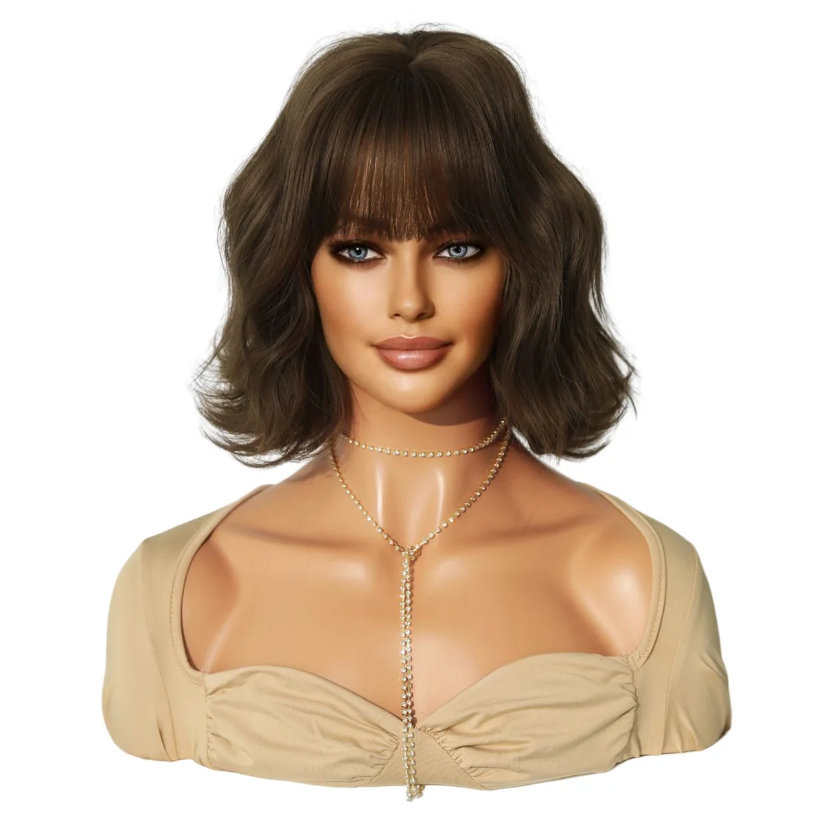 women's Bobo short curly hair with water ripple wigs, full bangs, machine made synthetic fiber wig sets