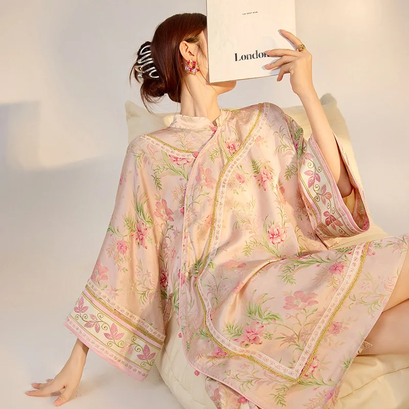 

2026 New Loose Temperament Silk Top Retro Summer National Style Light Luxury Printed Shirt