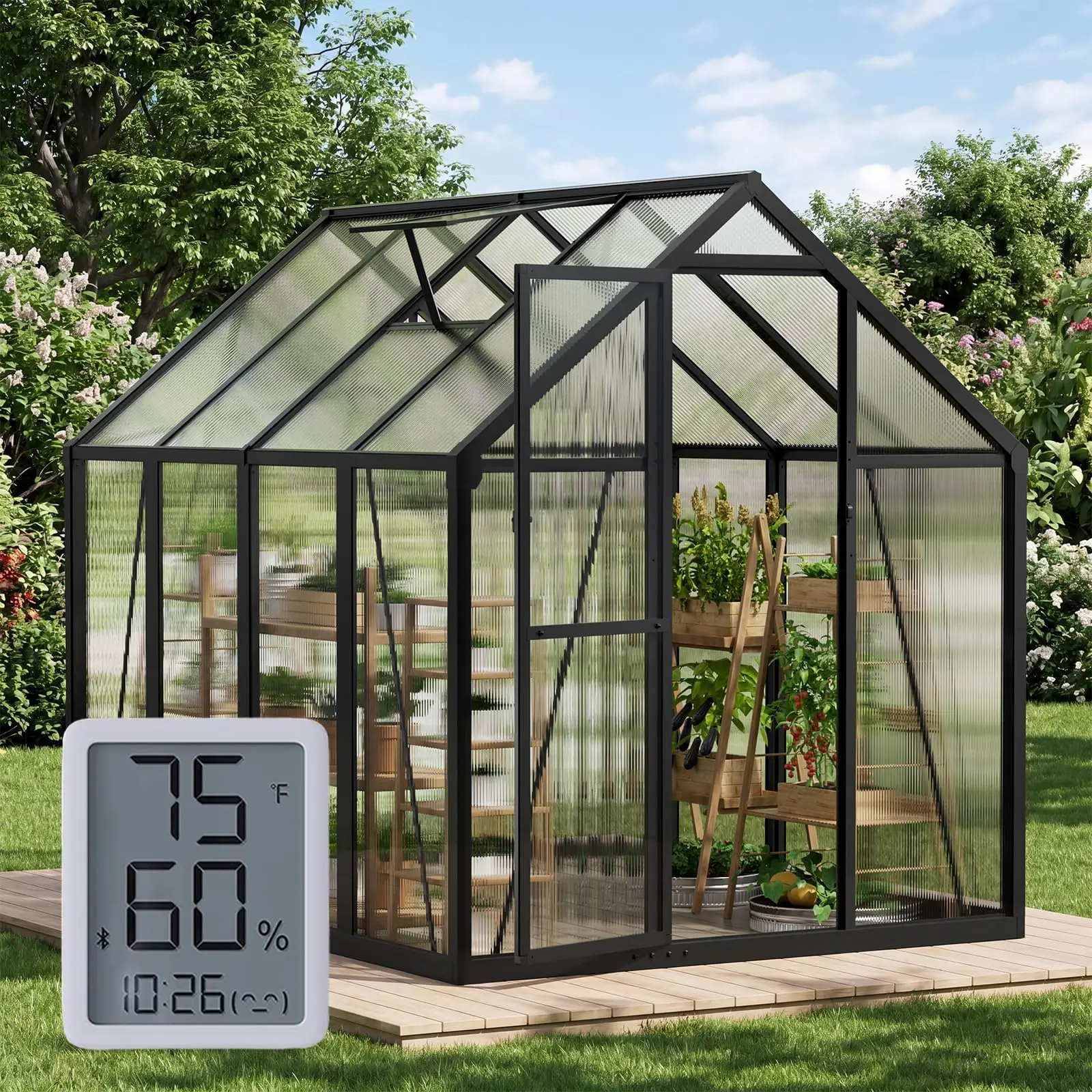 6x8 FT Greenhouse with Hygrometer, Windproof Warm Plant Green Houses