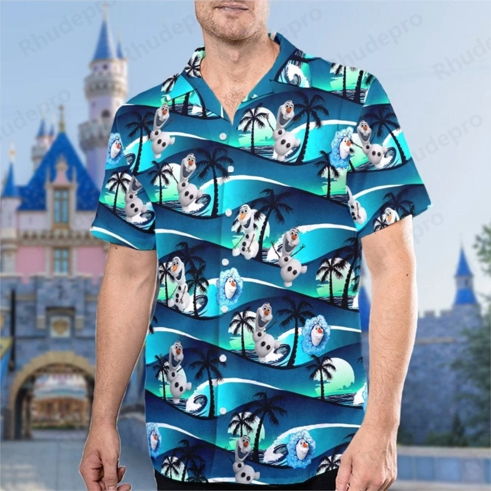 ديزني عيد الميلاد جديد أولاف المائية قميص هاواي صيفي الرجال والنساء قصيرة الأكمام زر حتى قميص عادية شاطئ قميص هاواي صيفي #4