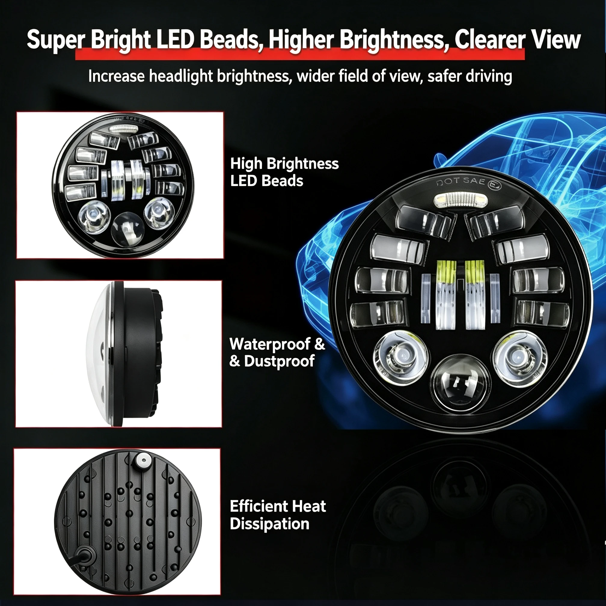 NXY 5.75 Inch LED Headlight for Harley Motorcycle Jeep Wrangler Off Road Car Retrofit Round Headlamp High Brightness Front Light