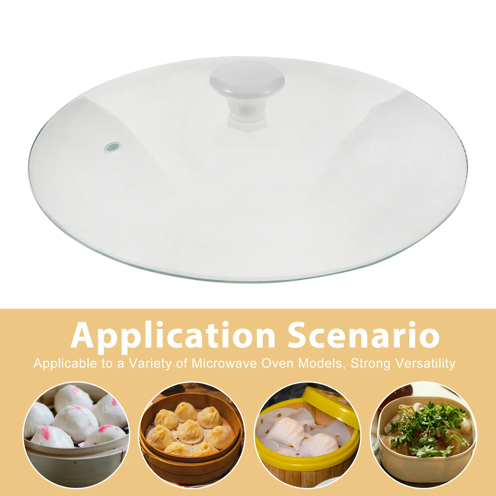 Microwave Plate Cover 8.06 Inch Clear Borosilicate Glass Dome Lid Ceramic Handle Steam Vent Microwave Splash Proof Guard