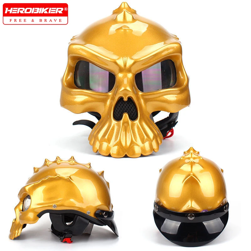 

Man Women Retro Skull Motorcycle Helmet Vintage Motorbike Half Face Safety Helmet Scooter Cruiser Chopper Casco Dual Use